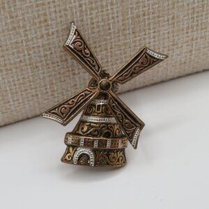 Vintage Damascene Windmill Brooch